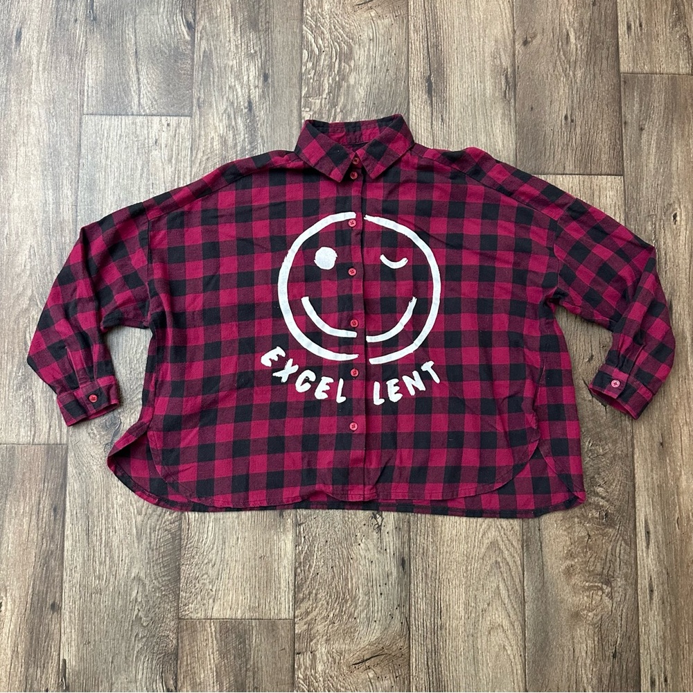 Befree Button Down oversized Shirt Excellent Smile Women’s Size XS Pink Black